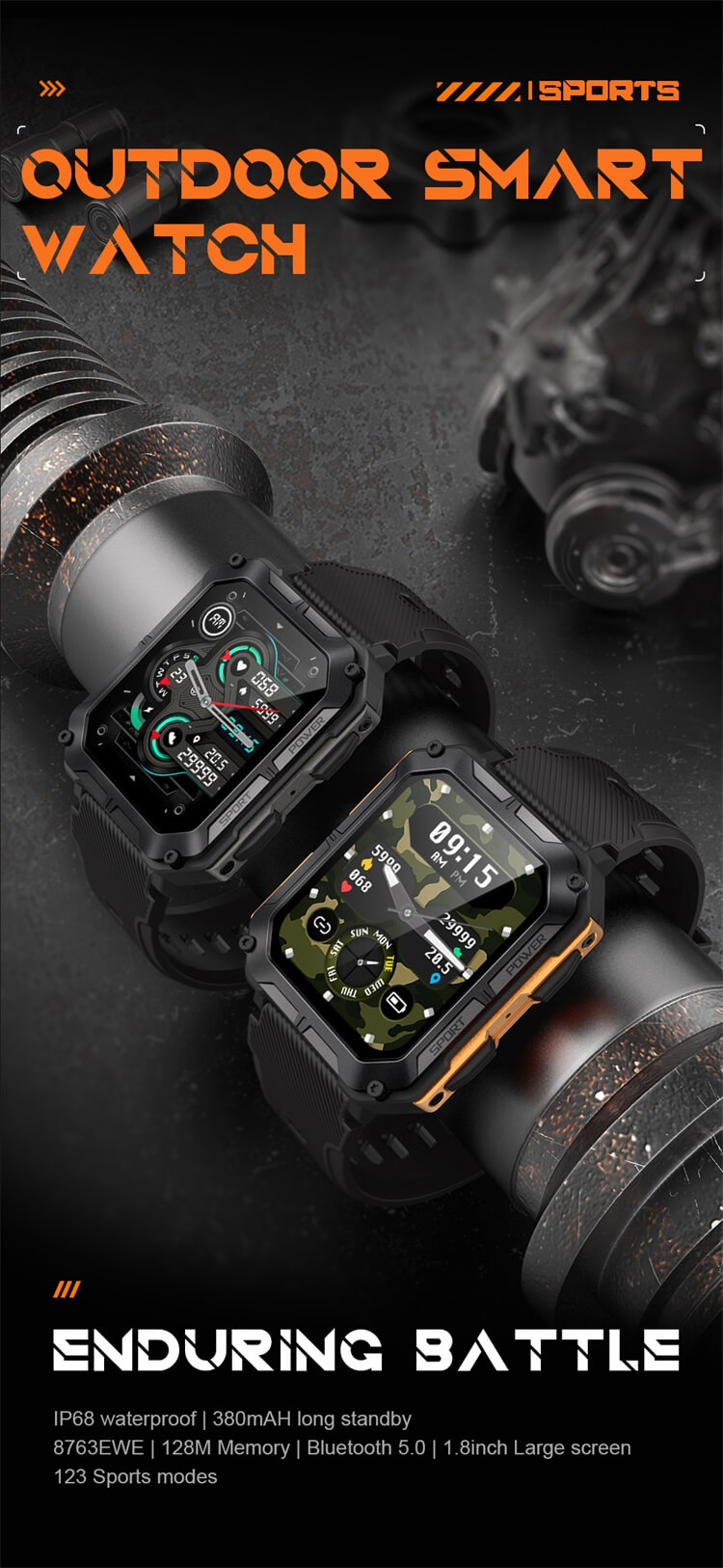 C20 Pro Outdoor Sport Smartwatch IP68 Waterproof 380mAh Long Time Standby Android Smart Watch-Shenzhen Shengye Technology Co.,Ltd
